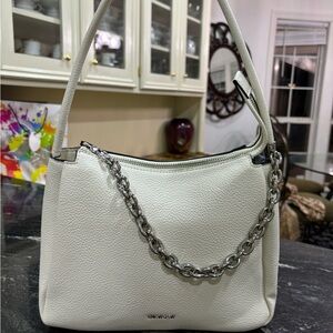 Calvin Klein White Shoulder Bag with Silver Chain